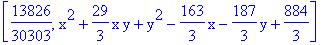 [13826/30303, x^2+29/3*x*y+y^2-163/3*x-187/3*y+884/3]